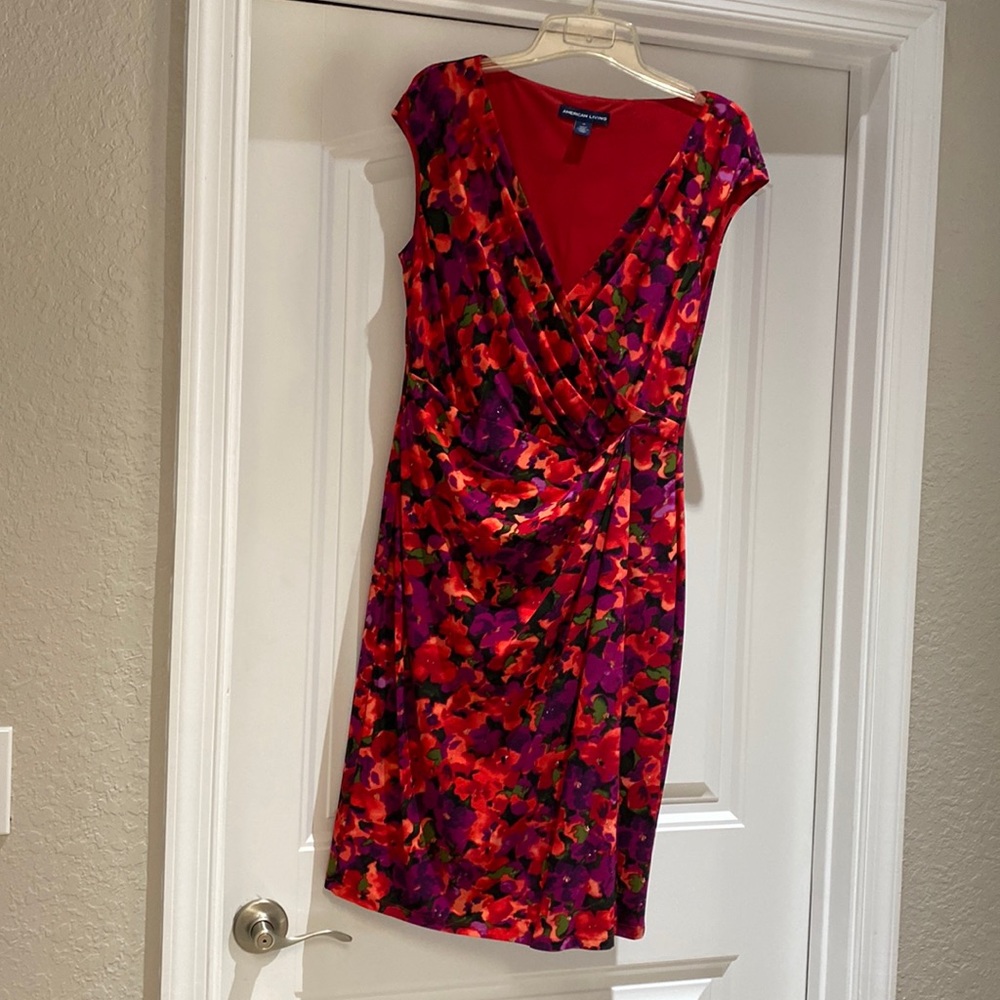 Never worn colorful, bright reds and purples. Size 12